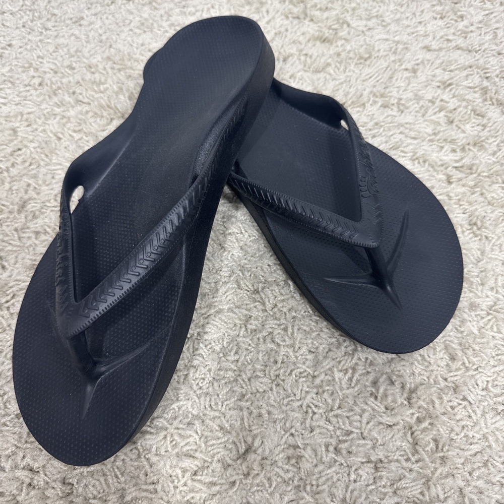 Archies Arch Support Flip Flops Black Women's 9 Men's 8 Orthotic Sandals Beach - Picture 3 of 11